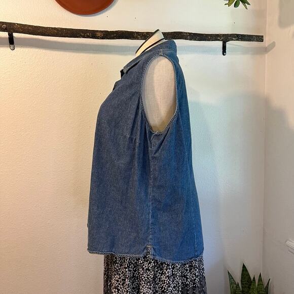 Vintage 90s Cherokee Cotton Denim Button Down Sleeveless Tank Top Shirt Size 22W - Picture 3 of 8